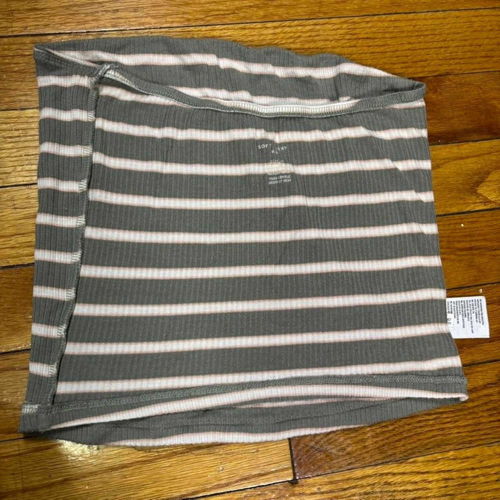 Y2K American Eagle green and white pink striped tube strapless top - Picture 6 of 7